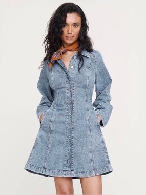 Banana Republic Light Blue Denim Button-Front Mini Dress